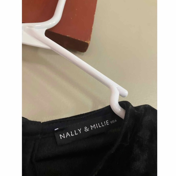 Nally & Millie Black Velvet Tie Back Midi Dress L - Picture 5 of 5